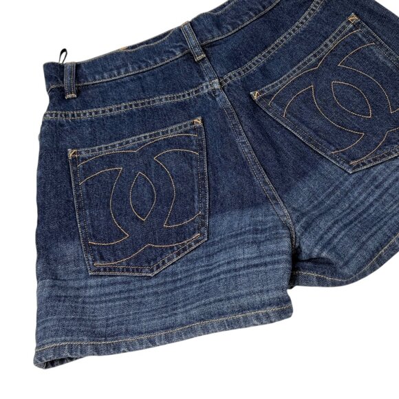 CHANEL Vintage P47482 CC Mark Logo Denim Short Pants #36 Blue [106477] - Picture 6 of 12
